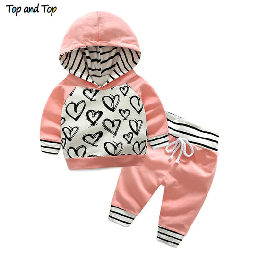 Baby Girl Hooded Sweatshirt Striped Pants 2pcs