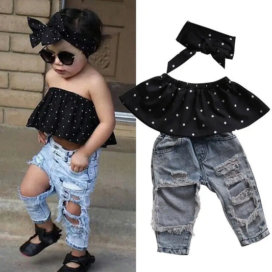 3pcs Baby Girl Summer Clothes Set Dot Sleeveless