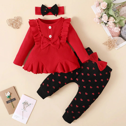 Baby Girl Clothes Set Toddler Outfits Sets Bowknot Red Top Love