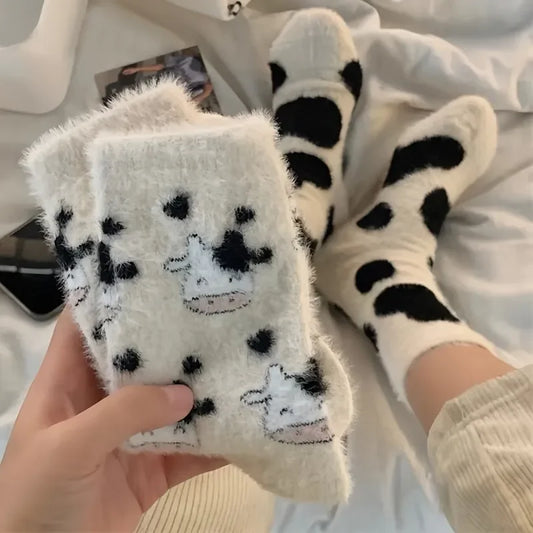 2 Pairs Cute Cow Spots Print Socks