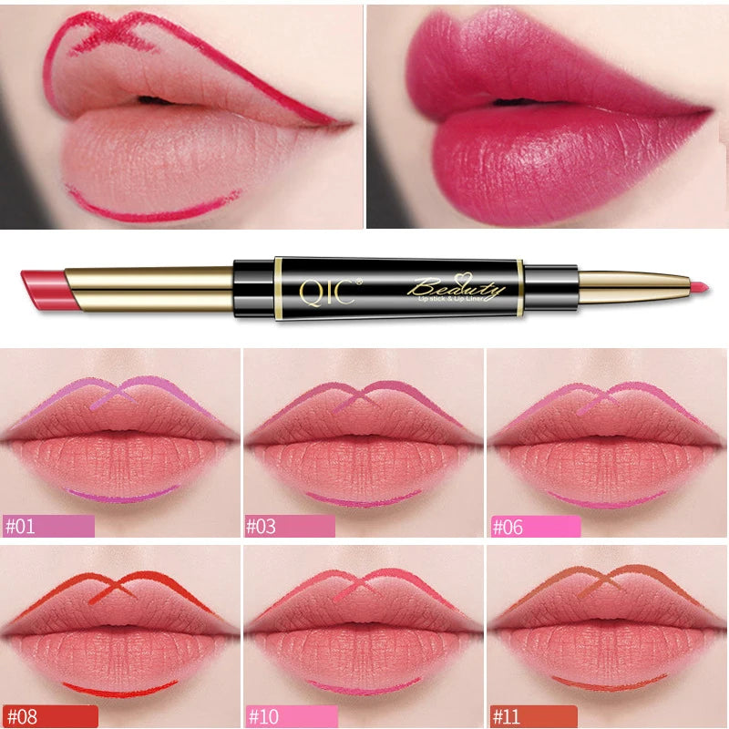 2 IN 1 Lip Liner Waterproof Matte Lipstick Pencil