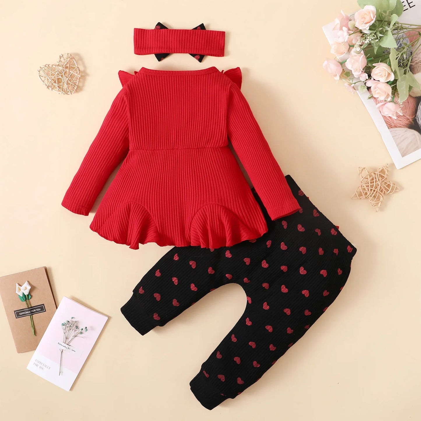 Baby Girl Clothes Set Toddler Outfits Sets Bowknot Red Top Love