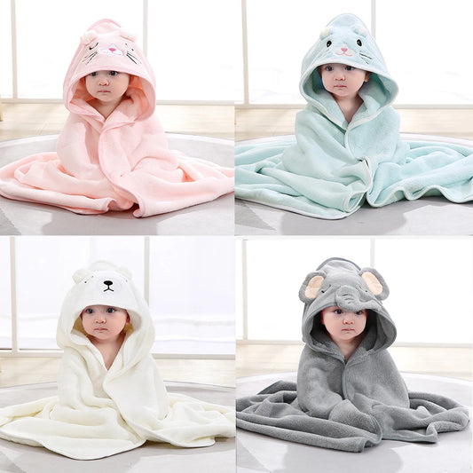 0-3Y Unisex Baby Bathrobe Flannel Cloak Cartoon