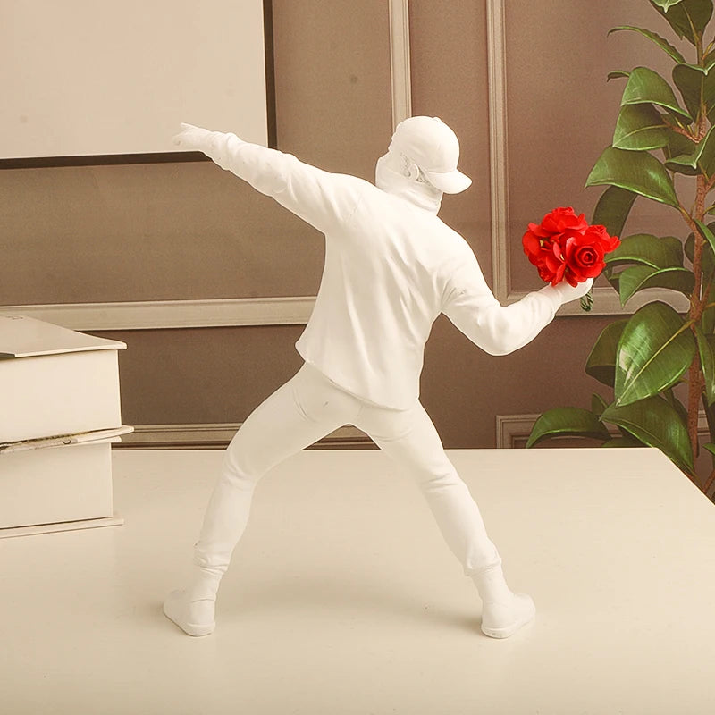 Resin Banksy Figurines for Interior Flower Thrower Statue